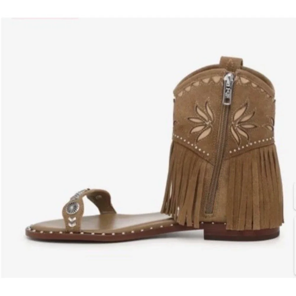 Ash Women's Paquito Fringe Suede Leather Sandal BROWN Western EU 40 US 9.